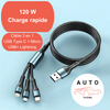 Câble de recharge rapide pour téléphone 3 en 1 Micro USB + Lightning + USB Type C